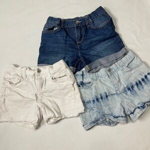 Bundle of 3 SLIM Size 10 Girls Shorts - Dark Blue Jean, Light Tie Dye, & White
